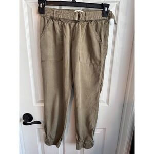 Nicole Miller New York Womens XS Lyocell Jogger Pants Tan Paperbag Waist Belted
